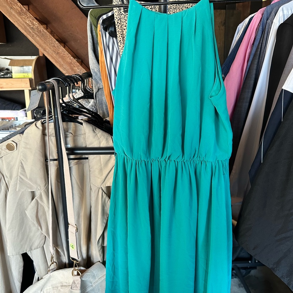 Sleeveless Teal Women’s Dress with Gathered Waist